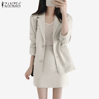 Zanzea เสื้อเบลเซอร์ แขนยาว ติดกระดุม สไตล์วินเทจ และกระโปรงทรงเอ เอวสูง แฟชั่นสําหรับผู้หญิง