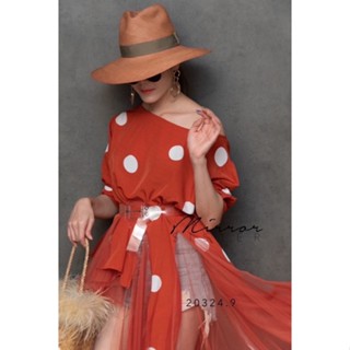 FRANs Dotty TaiL with BeLt BLoUSE•• เสื้อตัวเก๋ที่ใครก็ถูกใจ...เสื้อลายจุดใหญ่ ชายข้างยาวต่อผ้ามุ้งสุดเก๋