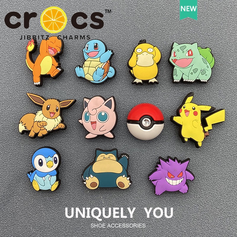 jibbitz crocs charms ตัวติดรองเท้า แท้ POKEMON Series jibbitz กระดุมรองเท้า ลายการ์ตูน ดอกไม้ อุปกรณ์เสริมหัวเข็มขัด poke Ball jibbitz สําหรับ crocs