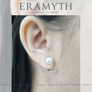 Eramyth jewelry.ต่างหู แจ็คแก็ต เพชร สวิสCZ และประดับด้วยมุก 7 มิล SLE-0102-R99 ตัวเรือนเงินแท้ 92.5 สินค้ามาตรฐานส่งออก