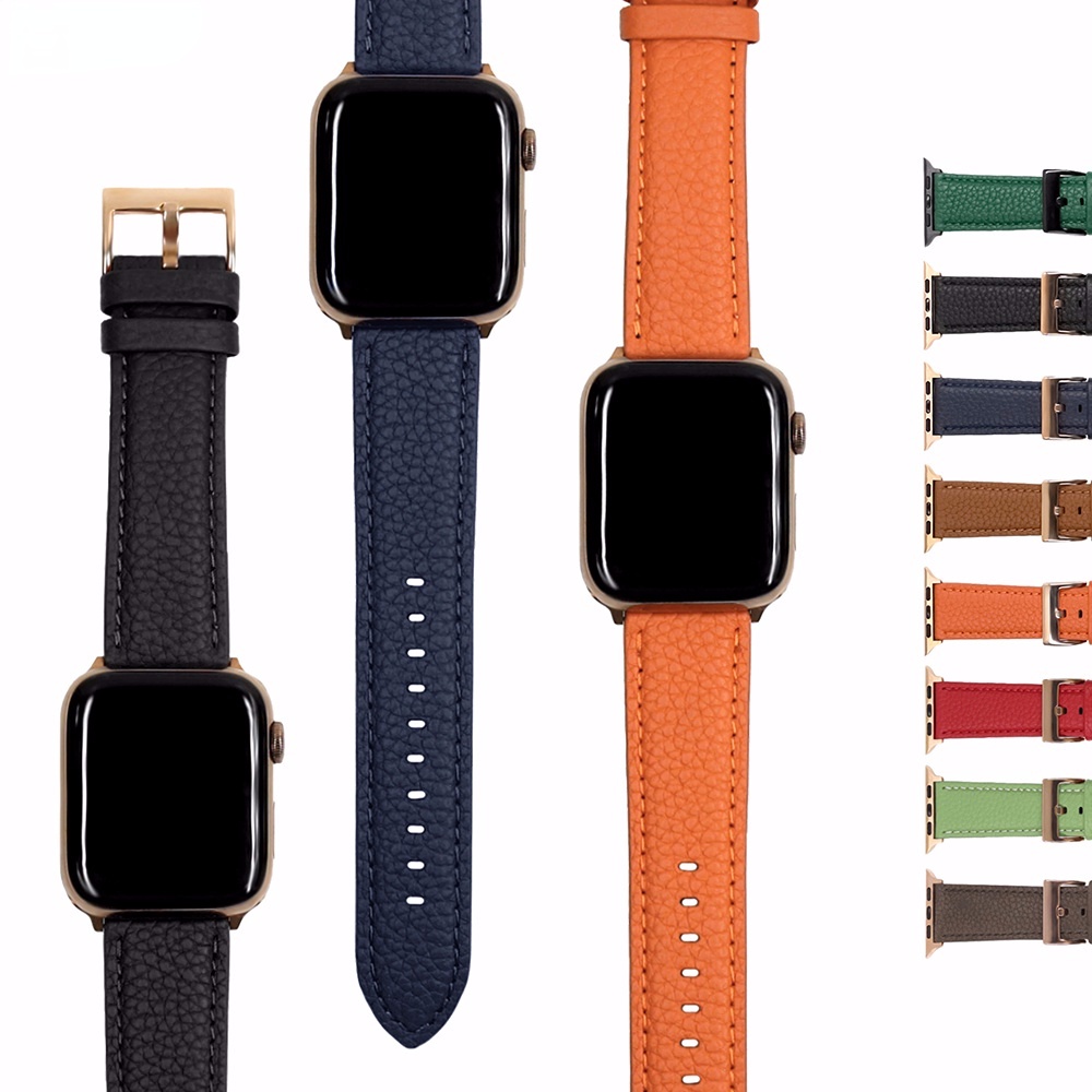 สายนาฬิกาข้อมือหนังแท้ สีโรสโกลด์ สีดํา สําหรับ Apple Watch Ultra Series 8 7 6 SE 54 iWatch 40 44 มม.