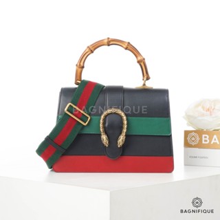 GUCCI DIONYSUS BAMBOO HANDEL MEDIUM NAVY GREEN RED GHW