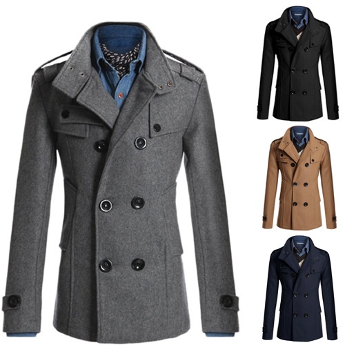 Mens Double Breasted Cotton Coat 2022 Winter Wool Blend Solid Color Casual Business Fashion Slim Trench Coat Jacket Men  #3