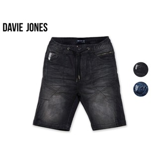 DAVIE JONES กางเกงขาสั้น ผู้ชาย เอวยางยืด สีดำ สีกรม Elasticated Shorts in black navy SH0043LN 44BK