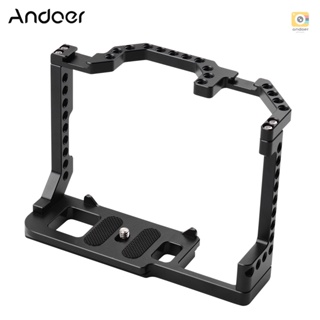 Andoer Camera Cage Aluminum Alloy with Dual Cold Shoe Mount 1/4 Inch Screw Compatible with  EOS 90D/80D/70D DSLR Camera