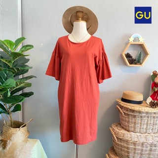 🇯🇵GU เดรสผ้ายืด มือสอง แบรนด์ญี่ปุ่นแท้💯% Size S (อก 38”) สีส้มอิฐ🧡 มีกระเป๋าข้าง (280L13)