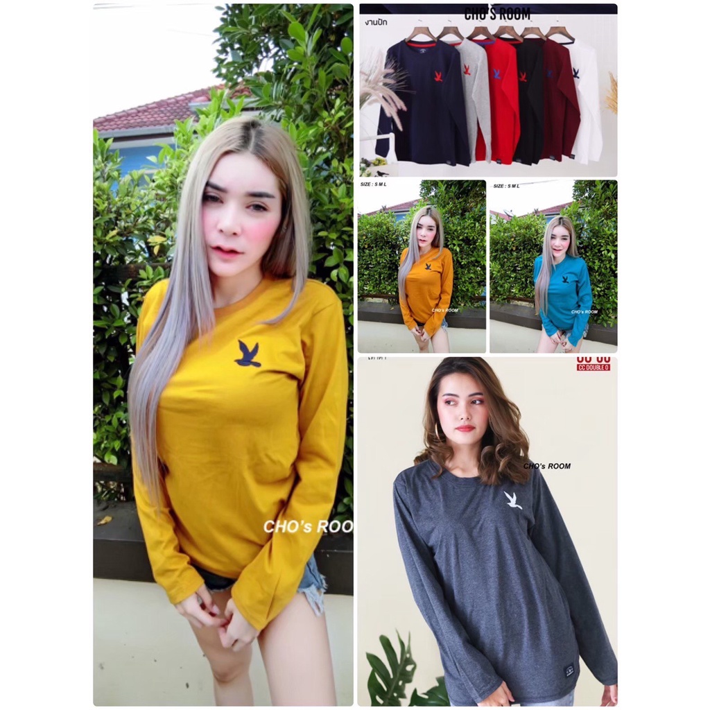 เสื้อยืด(แขนยาวงานปักนก)เสื้อยืดกันแดดผ้าคอตตอน💯ทรงตรงใส่ได้ทั้งชายและหญิงS,M,L