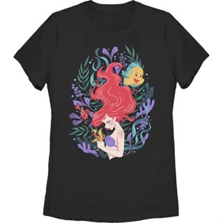 Womens Under The Sea Little Mermaid Shirt เสื้อยืดไม่ต้องรีด เสื้อขาว