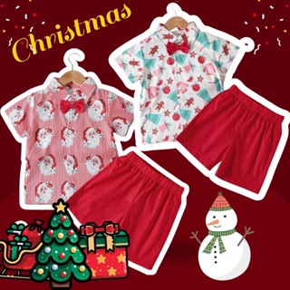 #ชุดเชิ้ตซานต้า+ขาสั้นเด็ก #Xmas #เสื้อเชิ้ตแขนสั้น หูกระต่าย กางเกงเอวยืดขาสั้น #ชุดแฟนซี