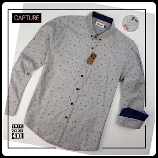 เสื้อเชิ้ตแขนยาว คอปก ผ้า Oxford ลายอุปกรณ์ สีเทา มีถึงไซส์ 4XL