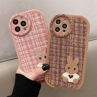 เคสป้องกันโทรศัพท์มือถือ ผ้าถัก ลายกระต่าย กันลื่น สําหรับ Iphone IP13 13Pro IP 13 Pro Max IP14 14Pro 14Plus IP 14 Pro Max IP12 12Pro IP 12 Pro Max