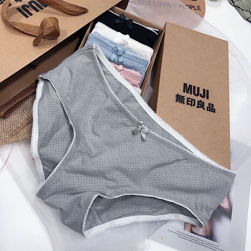▼Anla ชุดชั้นใน MUJI Gift Box Set-7 Pieces One Box-Week Pants-Girls-Briefs Heads-Mesh Breathable-Solid Color Seamless P #4