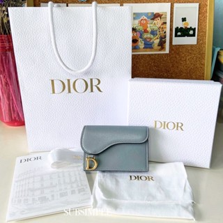 New! Dior Saddle flap card holder cloud blue goatskin Y.2022