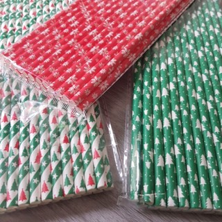 หลอดกระดาษ คริสมาสต์ หลอดกระดาษลายคริสมาส หลอดดูดน้ำ หลอดรักโลก christmas party straws หลอด