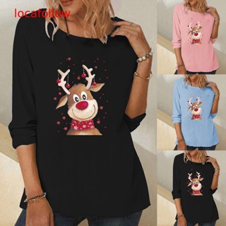 【Locafollow】 Womens Long Sleeve Crewneck Christmas Pattern Deer Printed Hem Top T Shirt Casual Shirts Tee Blouse Fit