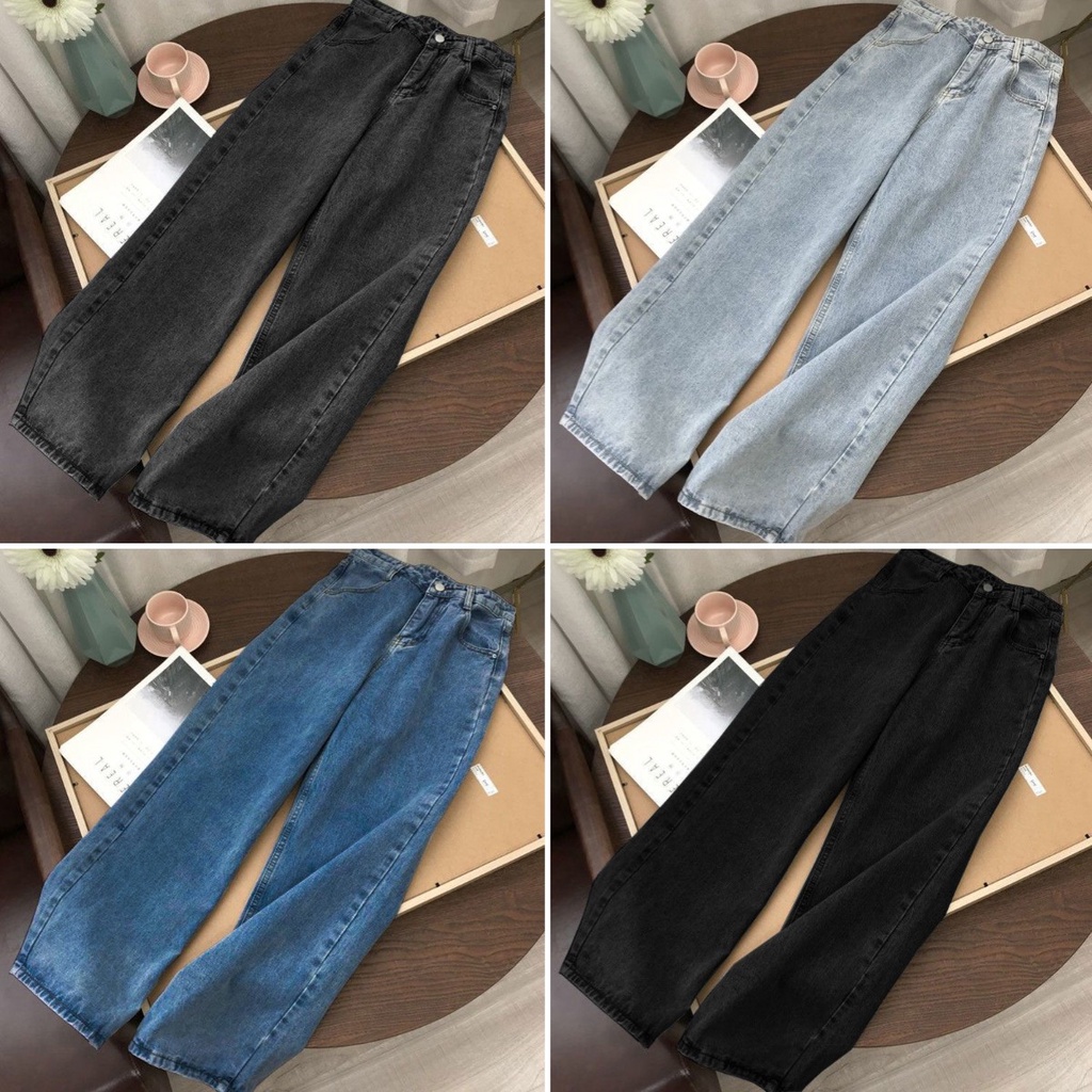 Queen-Jeans กางเกงยีนส์ขากว้าง/Wide Leg Pants Jeans Women's New Loose High Waist Drape Mopping Pants