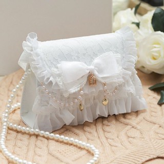 Lolita Bag Elegant Pearl Chain Bag Lace Bowknot Japanese Pearl Handbag Sweet Lolita Handbag Kawaii Girl Loli Cosplay Got