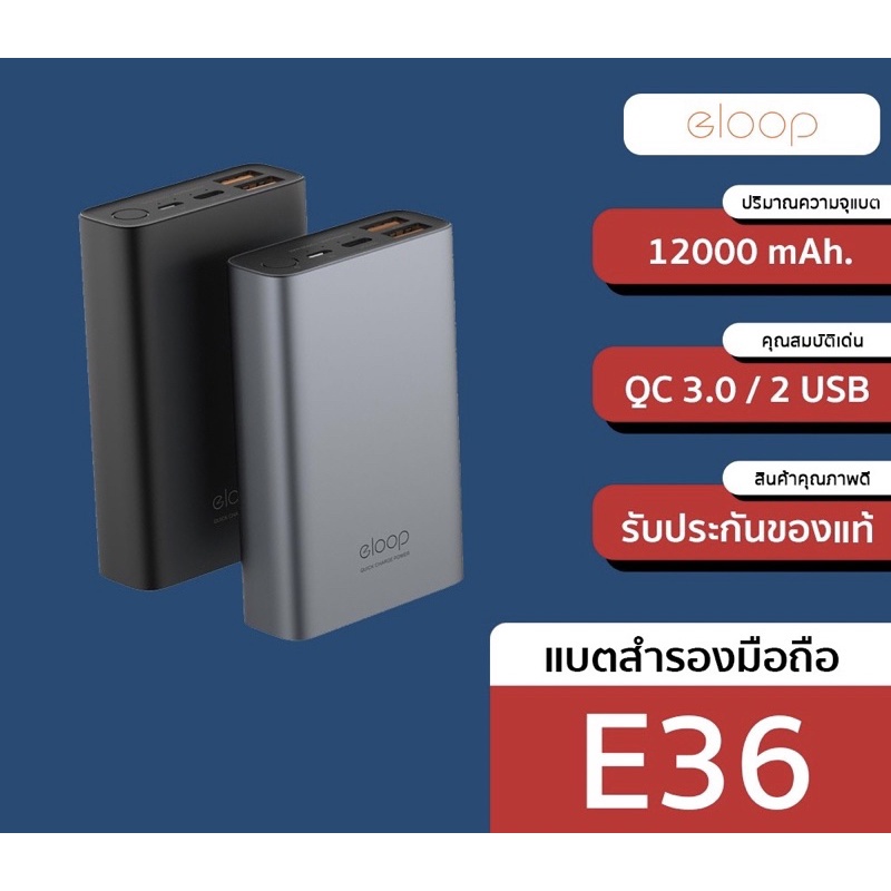 ⭐️ลดราคา⭐️📌จัดส่งทันที📌Powerbank Eloop E36 (12,000mAh)ของแท้✅ ราคาถูก พร้อมส่ง🇹🇭✨