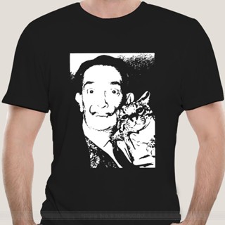 เสื้อยืดผ้าฝ้ายพิมพ์ลายขายดี เสื้อยืด ผ้าฝ้าย พิมพ์ลาย Salvador Dali Cat Ocelot สําหรับผู้ชาย