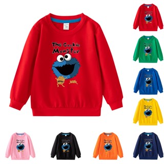 เสื้อกันหนาว แขนยาว ผ้าฝ้าย ลายการ์ตูน Sesame Street 8 สี สําหรับเด็ก EEA019