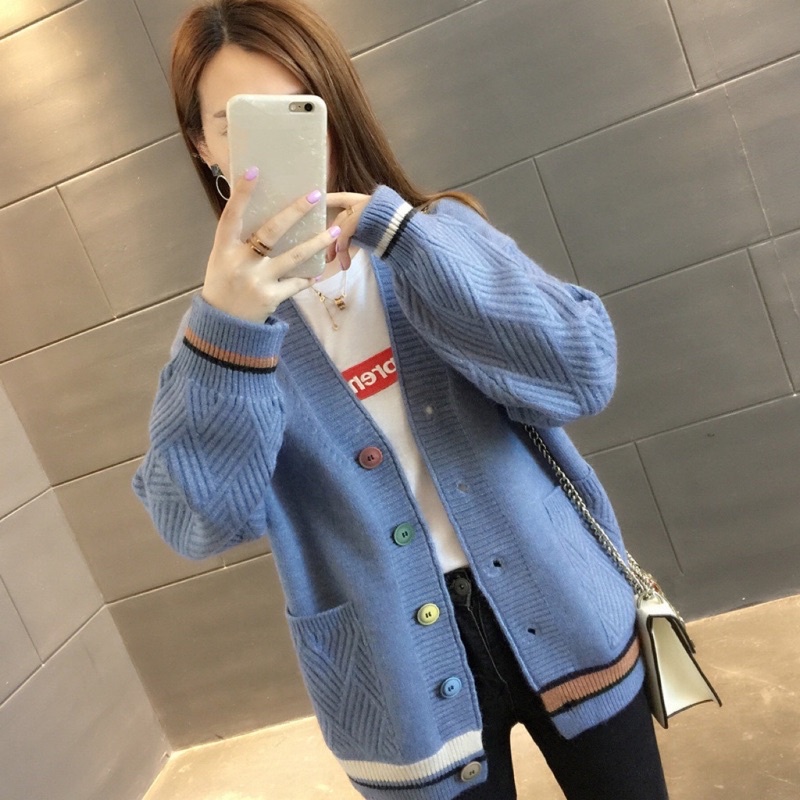 เสื้อกันหนาวผู้หญิง คาร์ดิแกนสไตล์เกาหลี ผ้านิ่มใส่สบาย (Free size 40-60 กก.)