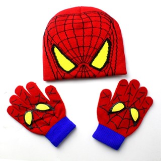 Spider-Man ชุดเซ็ทหมวกถัก พร้อมถุงมือกันหนาวอบอุ่น