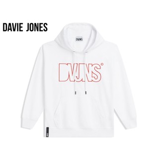 DAVIE JONES เสื้อฮู้ด โอเวอร์ไซส์ ปักลาย สีดำ สีขาว Pullover Hoodie in black white PU0010BK WH