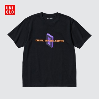 Uniqlo UT เสื้อยืดแขนสั้น พิมพ์ลาย Minecraft แฟชั่นคู่รัก สําหรับผู้ชาย และผู้หญิง 451804