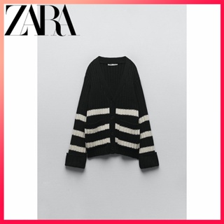 Zara เสื้อแจ็กเก็ต ผ้าถัก ลายทาง แฟชั่นฤดูใบไม้ร่วง และฤดูหนาว สําหรับผู้หญิง