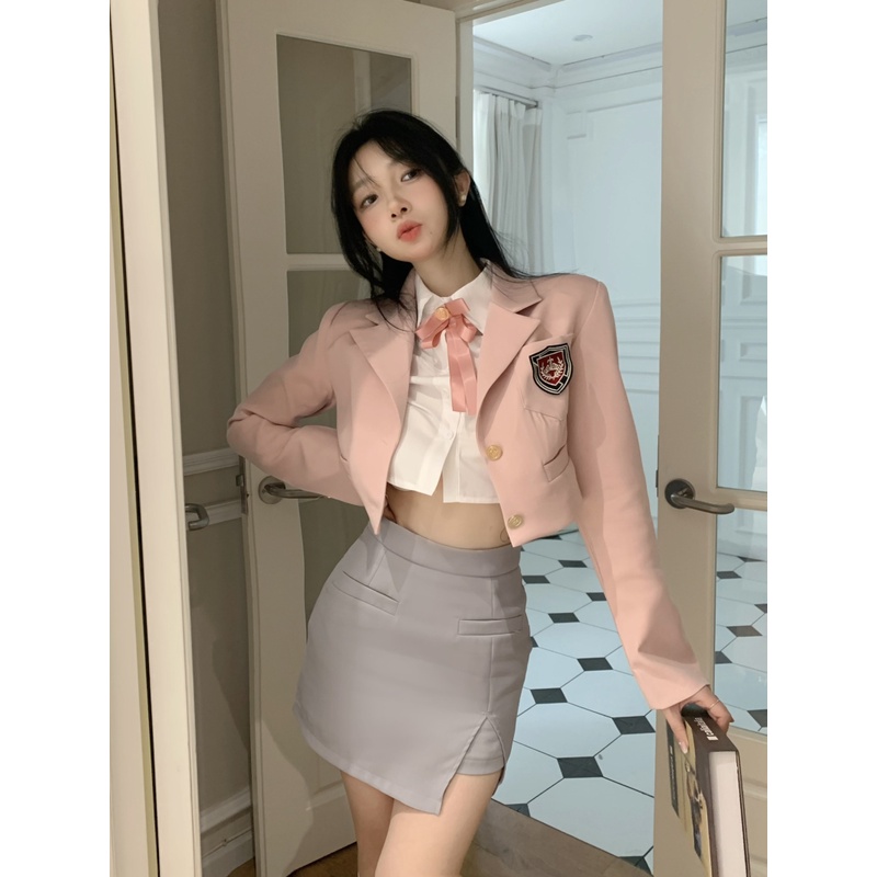 2022 korean style new college uniform suit sweet hot girl spring summer jk suit fashion short coat women sexy three piec #4