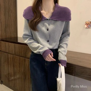 เสื้อสเวตเตอร์คอตุ๊กตาสไตล์น้ำหอมขนาดเล็กฤดูใบไม้ร่วงใหม่เสื้อคาร์ดิแกนถักแขนยาว SC2660