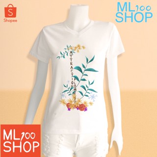 เสื้อยืดลายดอกไม้ ผ้ายืดเนื้อละเอียด พิมพ์ลายฝังลงเนื้อผ้า - ML100SHOP