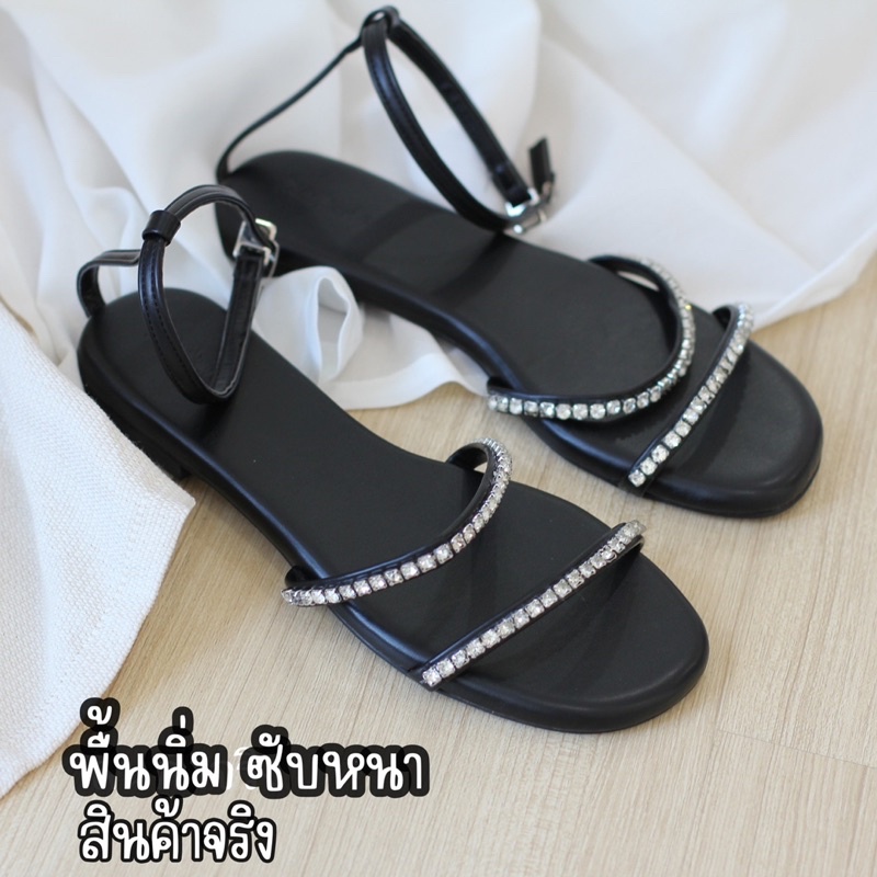 (พร้อมส่งจากไทย) รองเท้าแตะ แตะ S133  คาดเพชร พื้นนิ่ม รัดส้นผู้หญิง