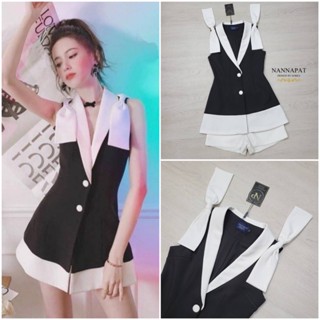 เซ็ตเสื้อกระดุมหน้าแต่งโบว์ไหล่ และกางเกงขาสั้น (A973) Nannapat