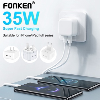 Fonken อะแดปเตอร์ชาร์จไฟอย่างรวดเร็ว 35W PD USB Type-C QC 3.0 ปลั๊ก EU US UK สําหรับ iP 14 13 12 Pro Max