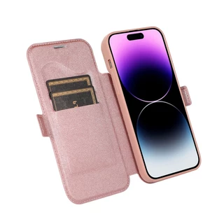 ใหม่ เคสโทรศัพท์มือถือหนัง ฝาพับ ป้องกันเลนส์กล้อง สีโรสโกลด์ พร้อมช่องใส่บัตร สําหรับ IPhone 15 14 Plus 13 12 11 Pro Max