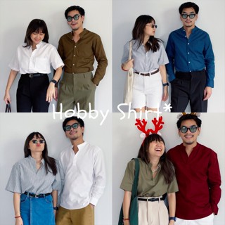 HOBBY SHIRT เสื้อคอจีนคอวีunisex เสื้อคอจีนผู้ชาย เสื้อคอวีมินิมอล เสื้อสไตล์ยูนิโคลใส่สบายสีพื้น มินิมอลเกาหลีอปป้า