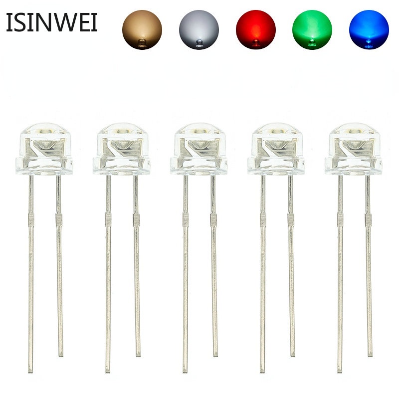 1000 ชิ้น 5 มิลลิเมตร LED ไดโอดหมวกฟางสีขาวสีแดงสีเขียวสีฟ้าสีเหลือง DIP F5 Super Bright Emitting Light DIY PCB หลอดไฟ