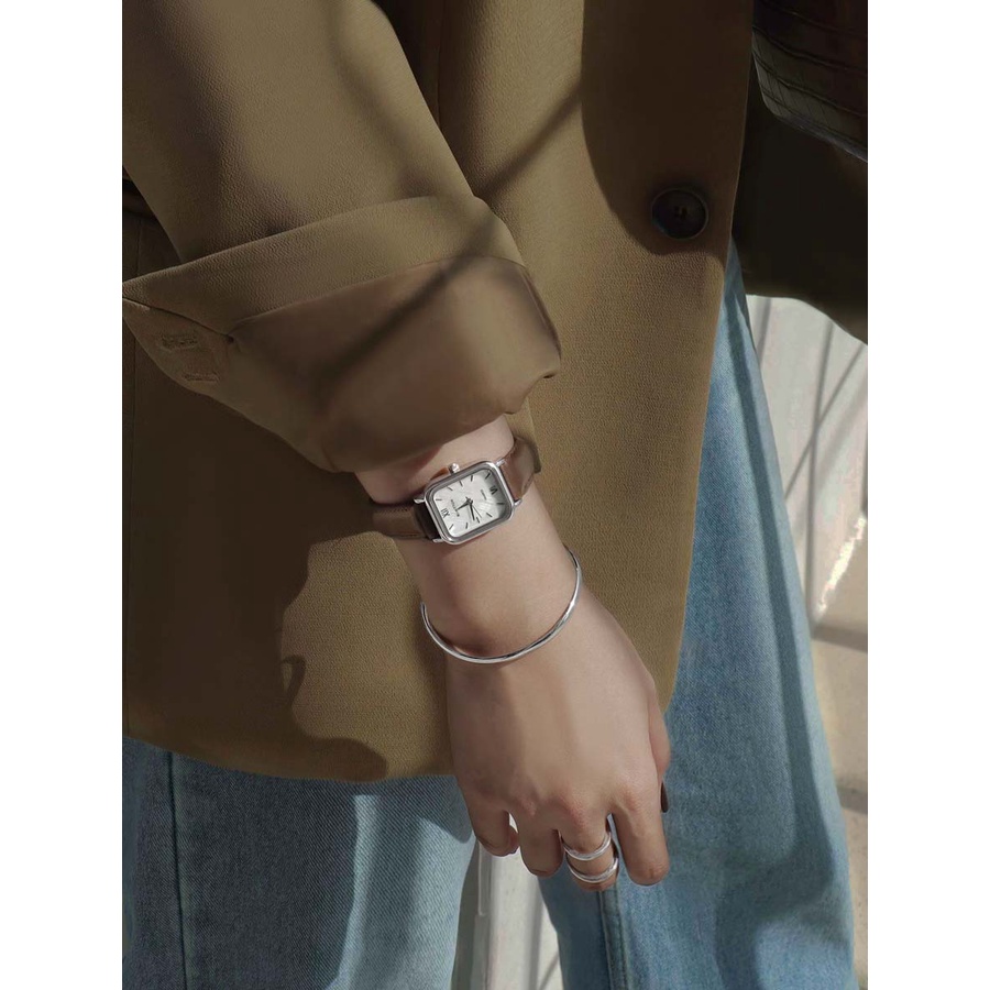 Rumtton นาฬิกาข้อมือ สายหนัง ประดับมุก สีน้ําตาล สีขาว สีเงิน สําหรับแม่ และเด็ก