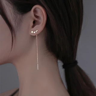 เครื่องประดับ ต่างหู สายโซ่ยาว ห้อยจี้ลูกปัด รูปดาว และหัวใจ สําหรับผู้หญิง