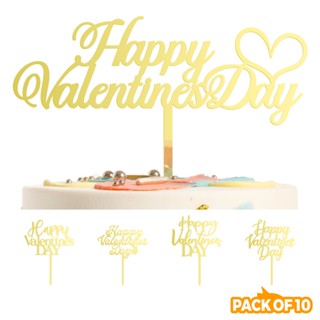 【VD】ท็อปเปอร์อะคริลิค ลาย Happy Valentines Day สําหรับตกแต่งเค้กเบนโตะ 10 ชิ้น