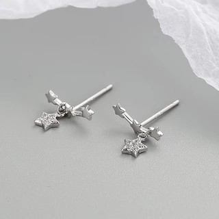 ✨Jinjoo✨สินค้าพร้อมส่ง🍀รหัส A14 ต่างหูเงิน925 ต่างหูรูปดาว สีเงิน น่ารักมาก ใส่แล้วเพิ่มความน่ารักๆ (แป้นทับเงินแท้925)