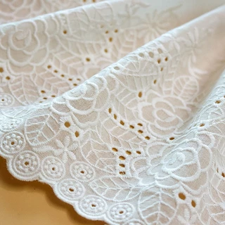 ผ้าฝ้าย ปักลายลูกไม้ กว้าง 25 ซม. กว้าง 1 หลา สีขาว สําหรับเย็บปักถักร้อย DIY