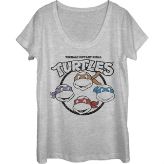 Ladies Heroic Faces Teenage Mutant Ninja Turtles Scoopneck Shirt เสื้อยืด เสื้อยืดเข้ารูป เสื้อยืดสีขาวผู้หญิง