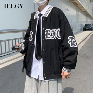 Ielgy เสื้อแจ็กเก็ตเบสบอลลําลอง ทรงหลวม สไตล์ฮ่องกง สําหรับผู้ชาย