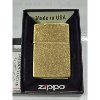 Zippo 201fb antique brass   สีทอง  ผิวทองเหลือง  ตูดตัน   ของใหม่ไม่ผ่านการใช้งาน  มาพร้อมกล่องรุ่น  รับประกันของแท้ นำเ