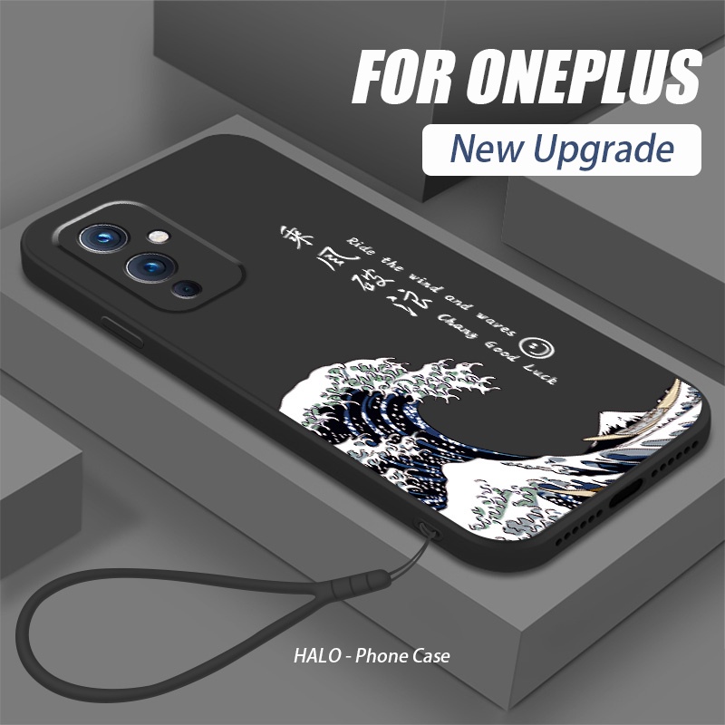 เคส OnePlus 10T 5G 8T 7T 7Pro 6T โทรศัพท์มือถือ ซิลิโคนนุ่ม ลายคลื่นสีฟ้า พร้อมสายคล้อง สําหรับ OnePlus Ace Pro
