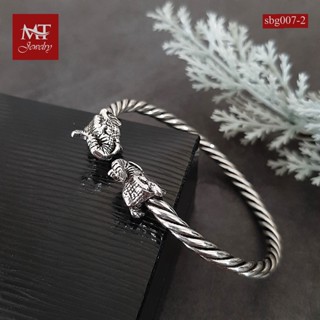 MT กำไลข้อมือเงินแท้ หัวช้าง ก้านพันเกลียว งานรมดำ ข้อมือ 16,17,18 ซม. Solid 925 Sterling Silver Oxidized elephant  Bangle (sbg007-2) MT Jewelry มณีธารา