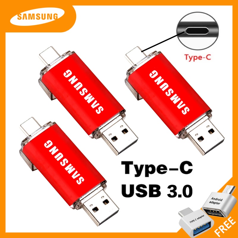 Samsung TYPE-C แฟลชสามในหนึ่งเดียว 2TB 1TB 512GB 256GB OTG ปากกา 128GB 64GB 32GB 16G 8GB สีโลหะกันน้ํา USB Memory Stick, เหมาะสําหรับคอมพิวเตอร์โทรศัพท์มือถือ