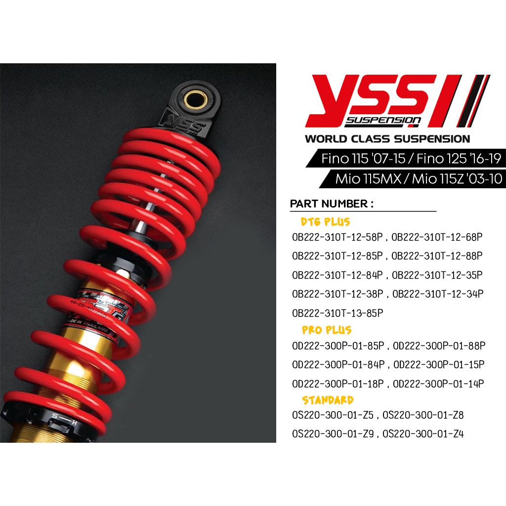 โช๊ค YSS hight performance Fino 115'07-15 / Fino 125'16-19 / Mio 115MX / Mio 115Z'03-10 ของแท้100%